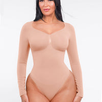 Marcella - Seamless Long Sleeve Bodysuit with Thong, Bust Support & Tummy Control