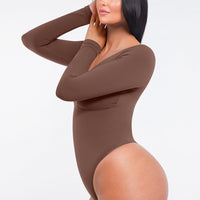 Marcella - Seamless Long Sleeve Bodysuit with Thong, Bust Support & Tummy Control