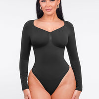 Marcella - Seamless Long Sleeve Bodysuit with Thong, Bust Support & Tummy Control