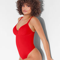 Stefanie Zipper - Seamless Plunge Bodysuit – Breast Support and Internal Clips