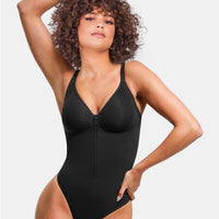 Stefanie Zipper - Seamless Plunge Bodysuit – Breast Support and Internal Clips