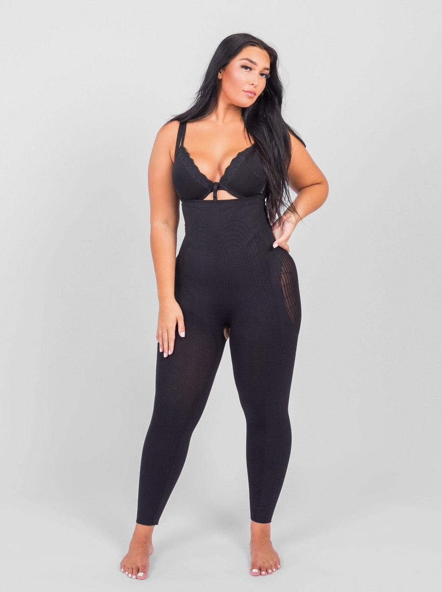 Dhalia - Knee-Length Full Body Shaper with Removable Shoulder Straps
