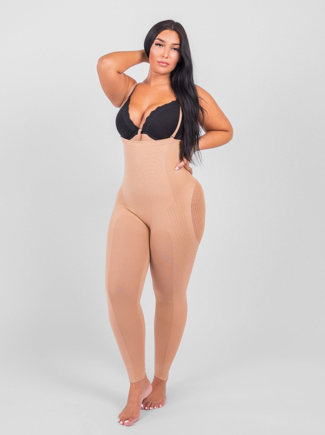 Dhalia - Knee-Length Full Body Shaper with Removable Shoulder Straps