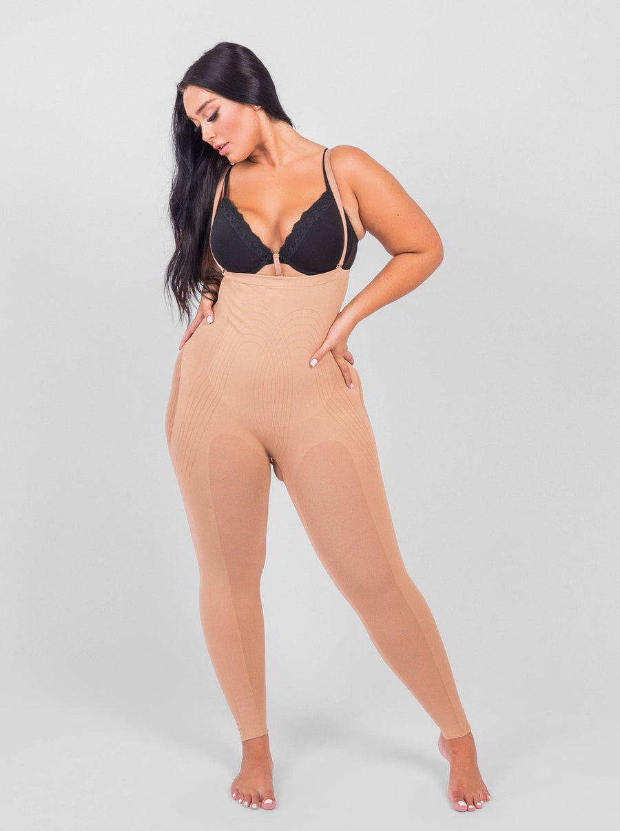 Dhalia - Knee-Length Full Body Shaper with Removable Shoulder Straps