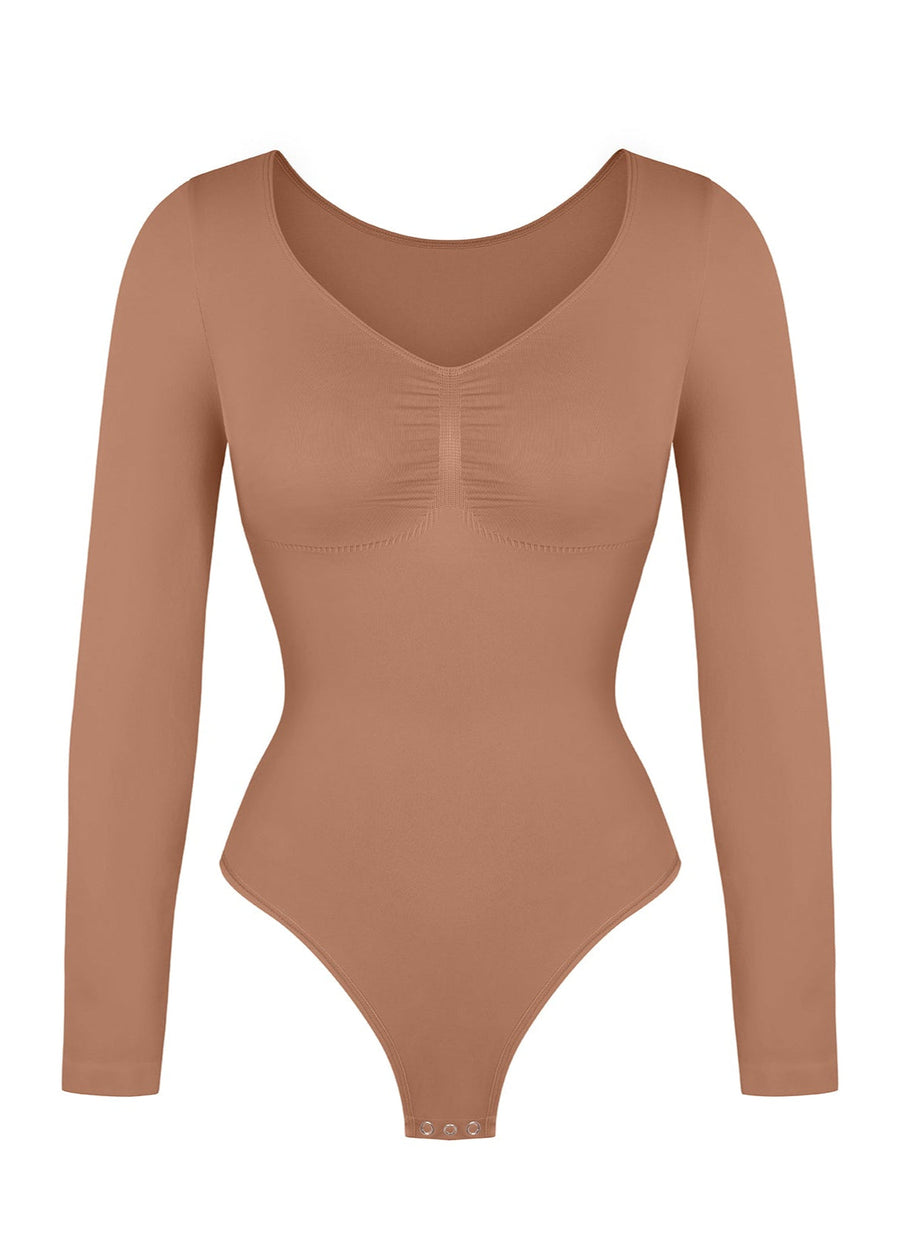 Marcella - Seamless Long Sleeve Bodysuit with Thong, Bust Support & Tummy Control