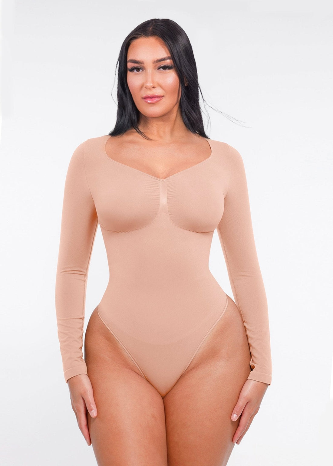 Marcella - Seamless Long Sleeve Bodysuit with Thong, Bust Support & Tummy Control