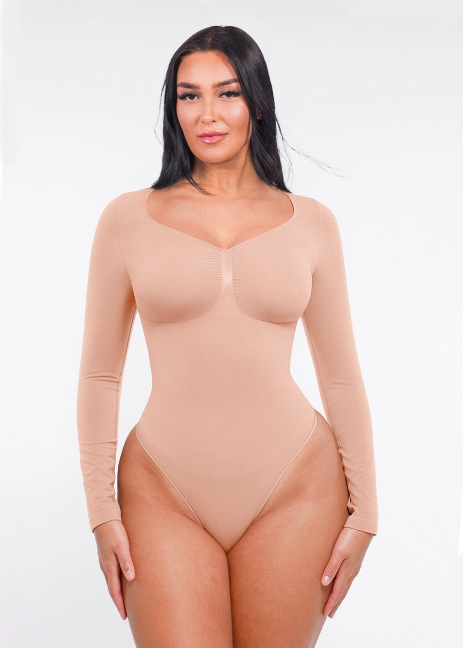 Marcella - Seamless Long Sleeve Bodysuit with Thong, Bust Support & Tummy Control