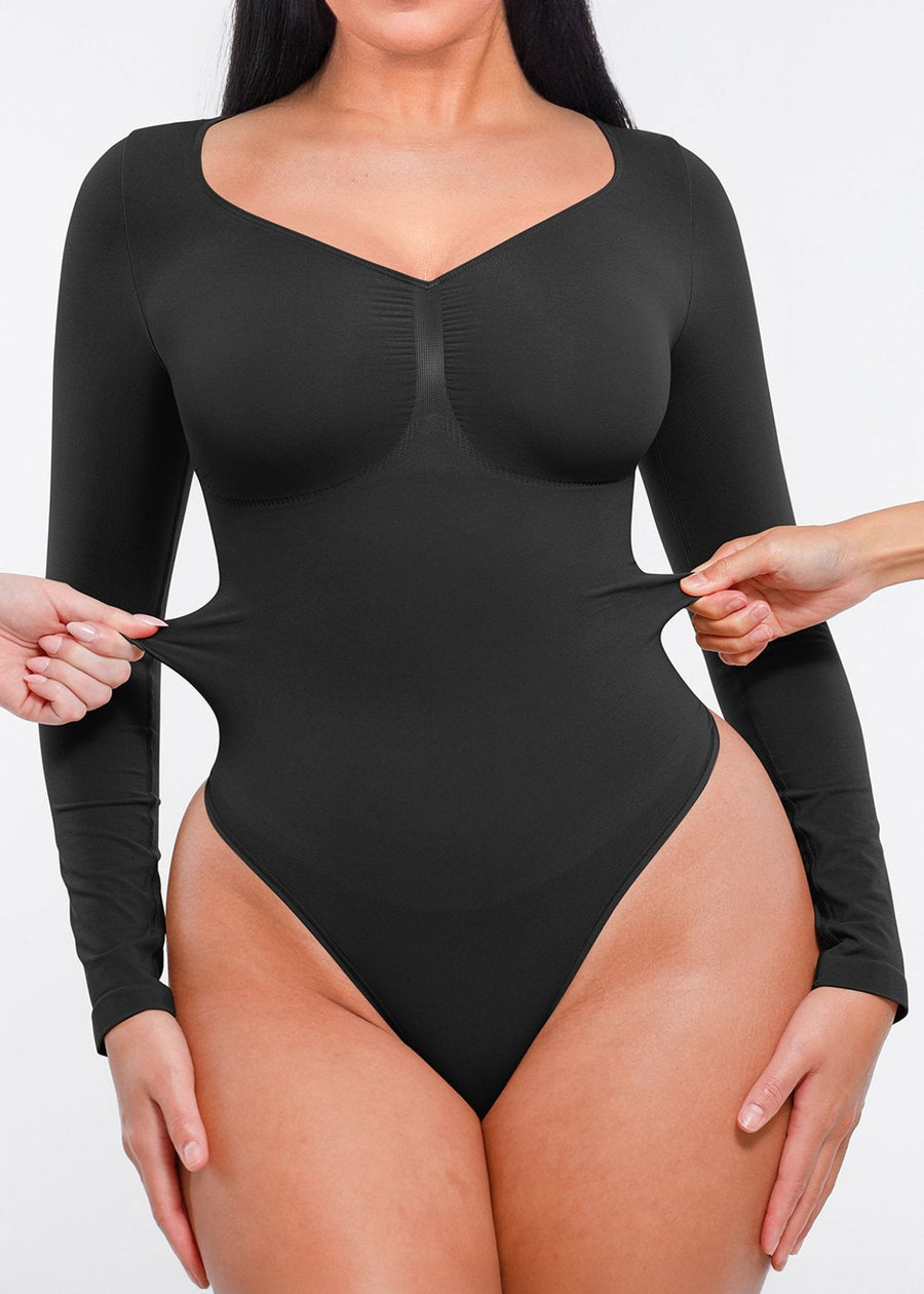 Marcella - Seamless Long Sleeve Bodysuit with Thong, Bust Support & Tummy Control