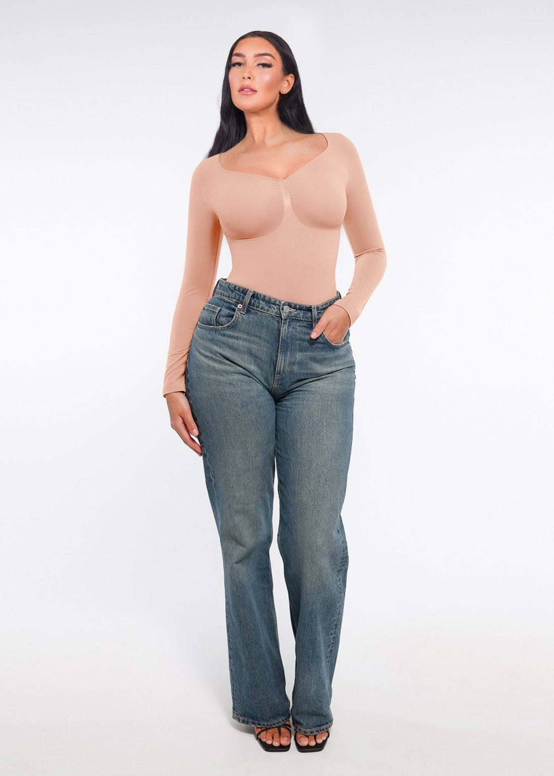 Marcella - Seamless Long Sleeve Bodysuit with Thong, Bust Support & Tummy Control