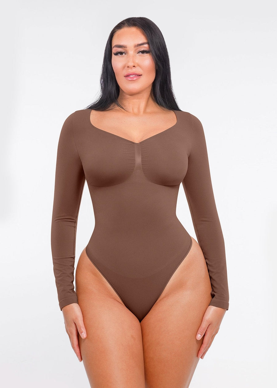 Marcella - Seamless Long Sleeve Bodysuit with Thong, Bust Support & Tummy Control