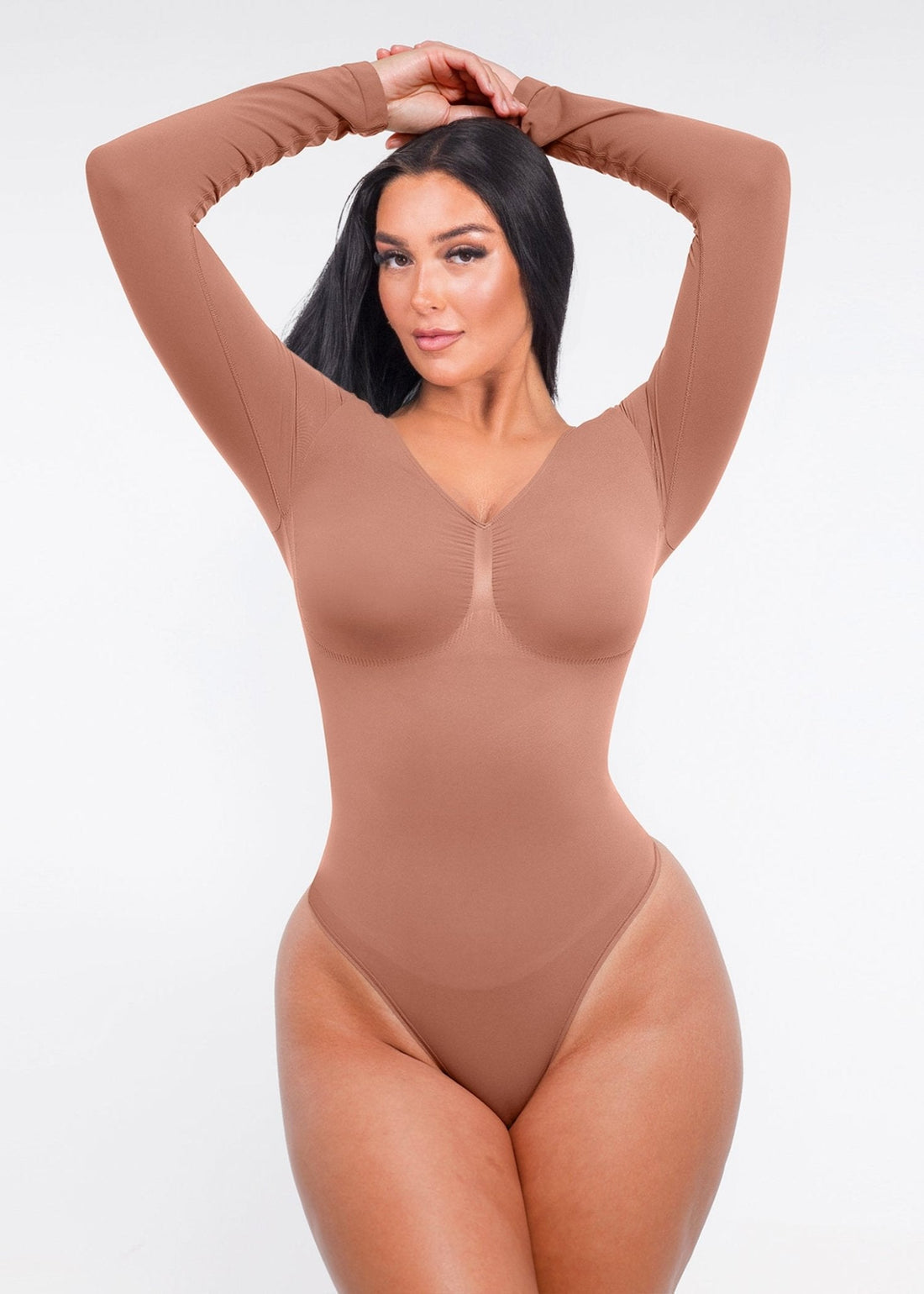 Marcella - Seamless Long Sleeve Bodysuit with Thong, Bust Support & Tummy Control