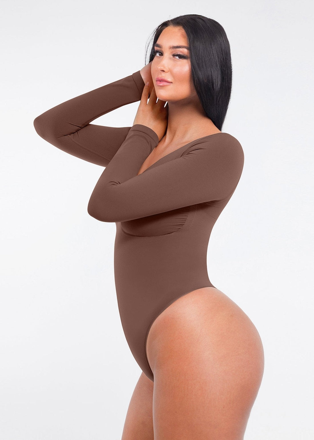 Marcella - Seamless Long Sleeve Bodysuit with Thong, Bust Support & Tummy Control