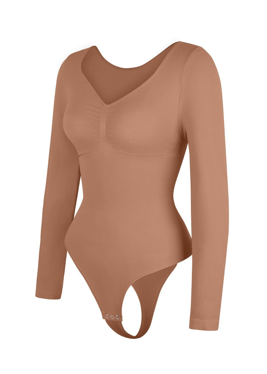 Marcella - Seamless Long Sleeve Bodysuit with Thong, Bust Support & Tummy Control