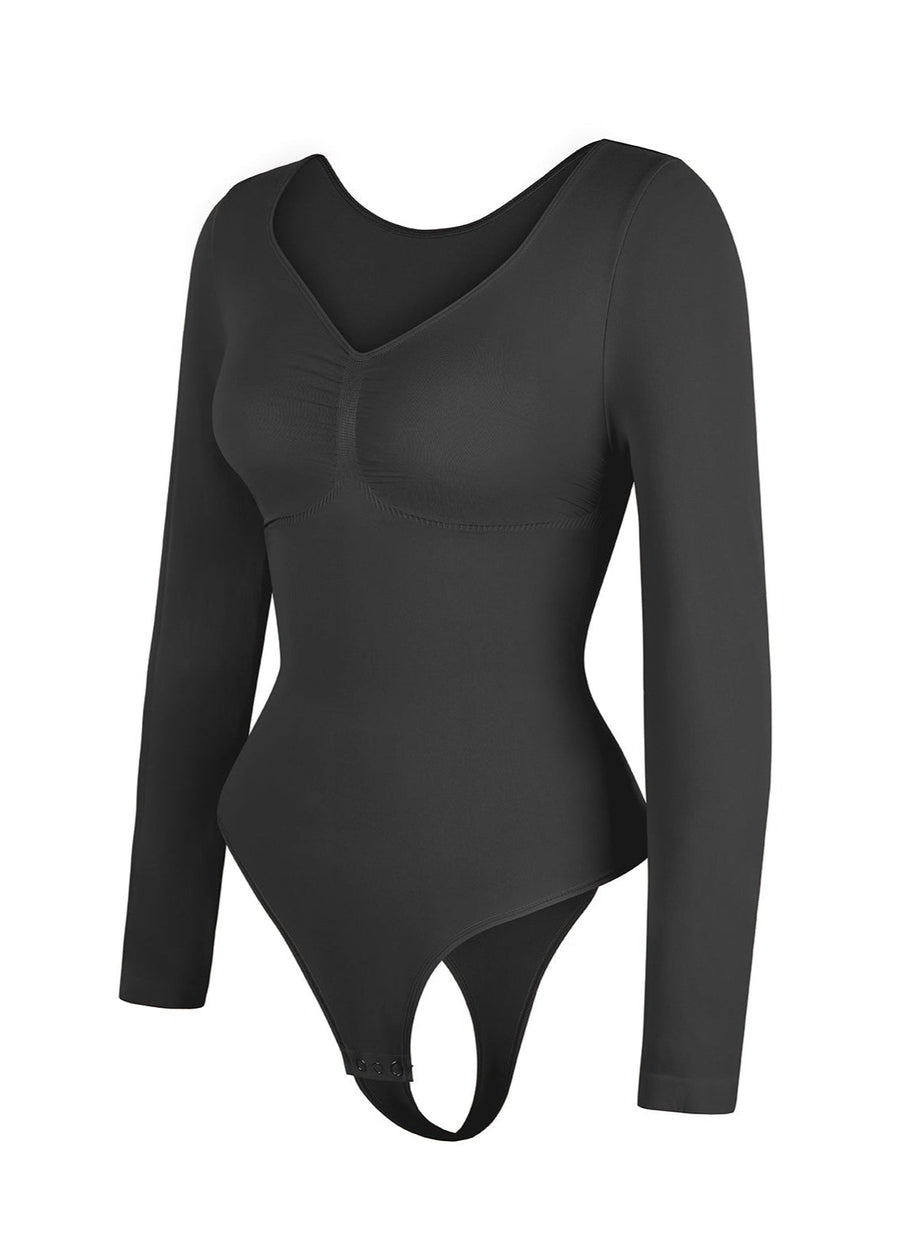 Marcella - Seamless Long Sleeve Bodysuit with Thong, Bust Support & Tummy Control
