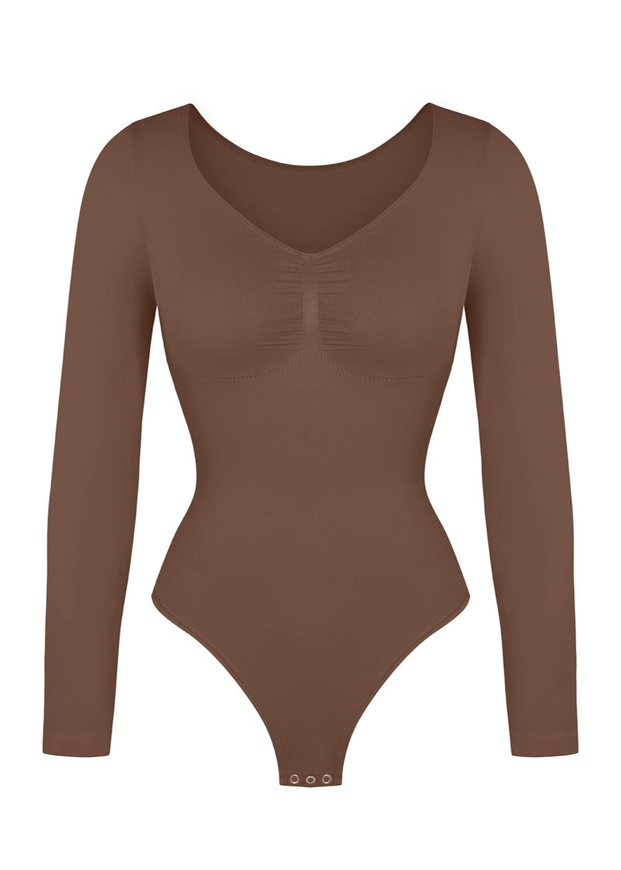 Marcella - Seamless Long Sleeve Bodysuit with Thong, Bust Support & Tummy Control
