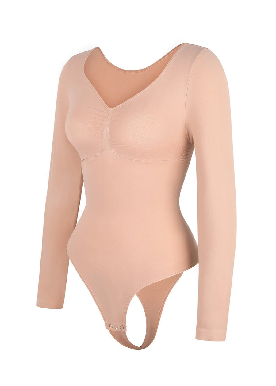 Marcella - Seamless Long Sleeve Bodysuit with Thong, Bust Support & Tummy Control