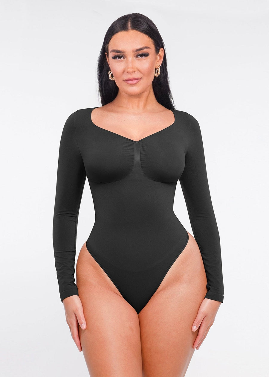 Marcella - Seamless Long Sleeve Bodysuit with Thong, Bust Support & Tummy Control