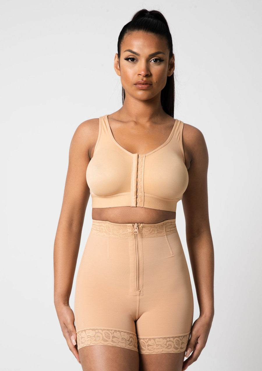 Rose - Butt Lifter with Front Zipper - Lace Edge - Smooth Belly