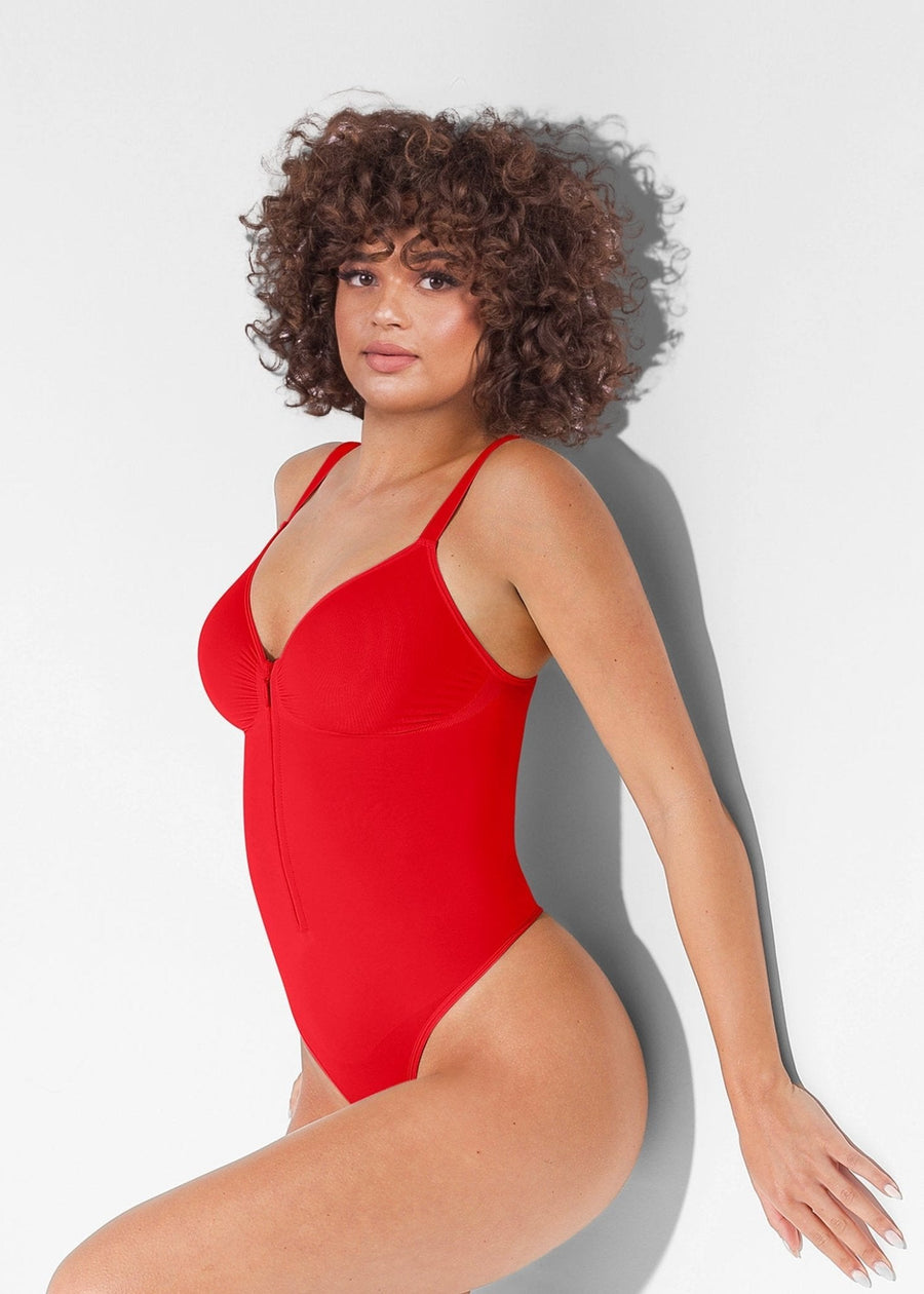 Stefanie Zipper - Seamless Plunge Bodysuit – Breast Support and Internal Clips