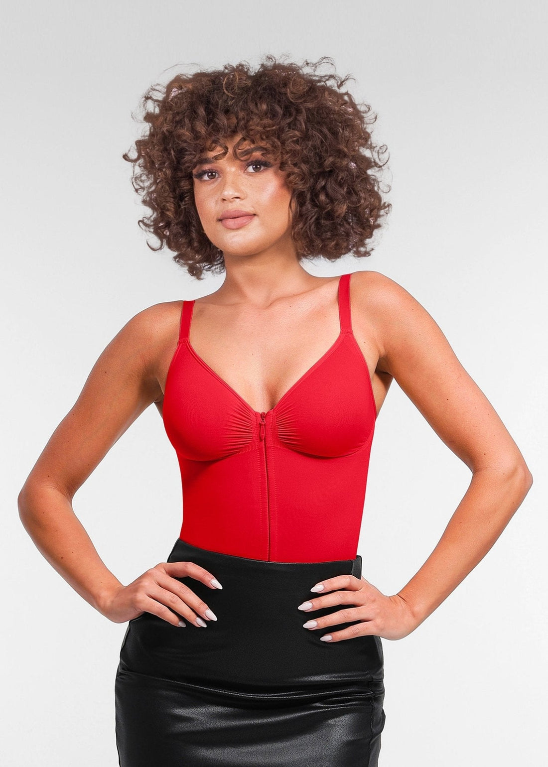 Stefanie Zipper - Seamless Plunge Bodysuit – Breast Support and Internal Clips