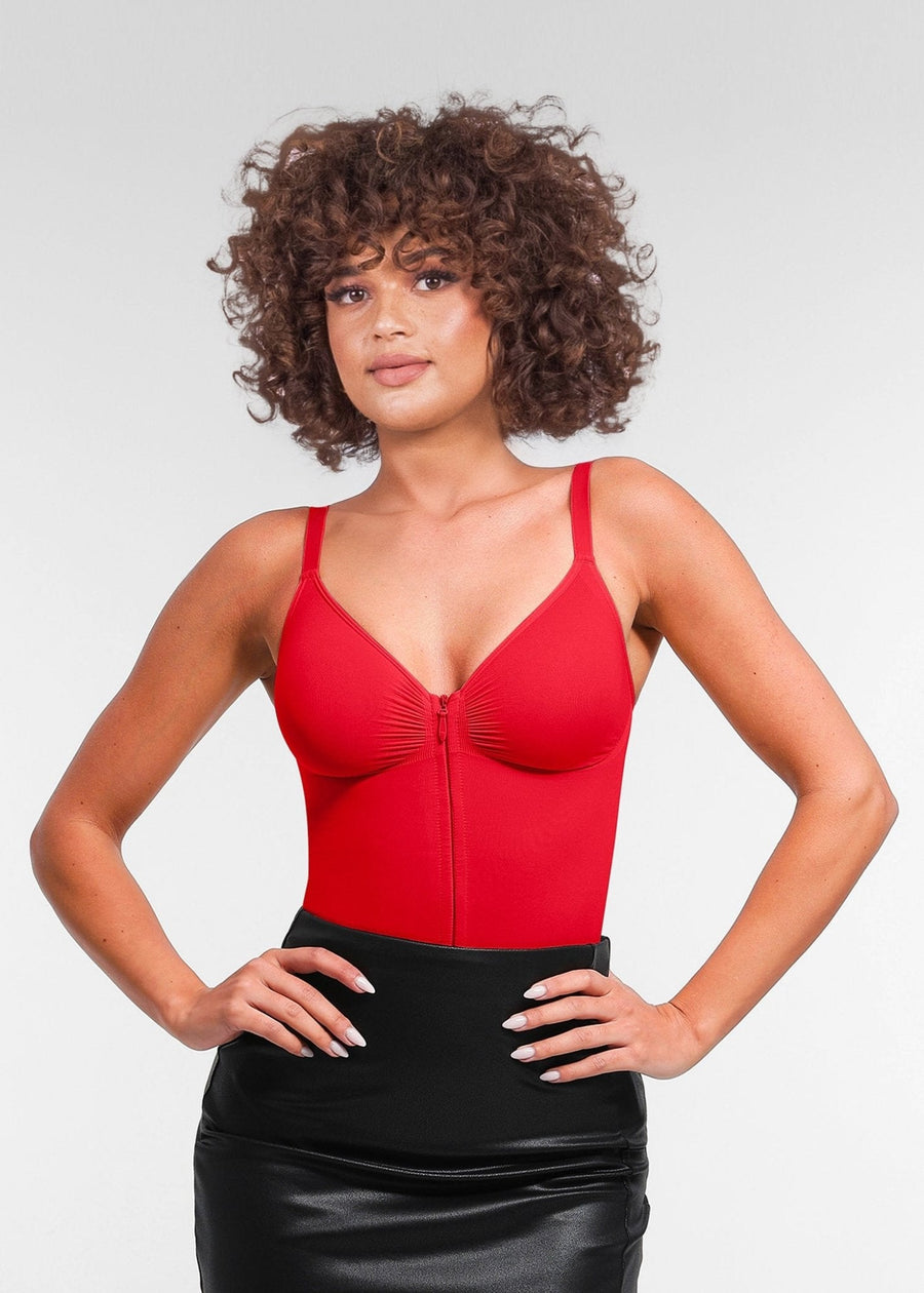 Stefanie Zipper - Seamless Plunge Bodysuit – Breast Support and Internal Clips