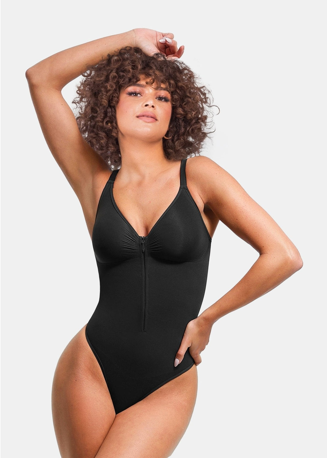 Stefanie Zipper - Seamless Plunge Bodysuit – Breast Support and Internal Clips