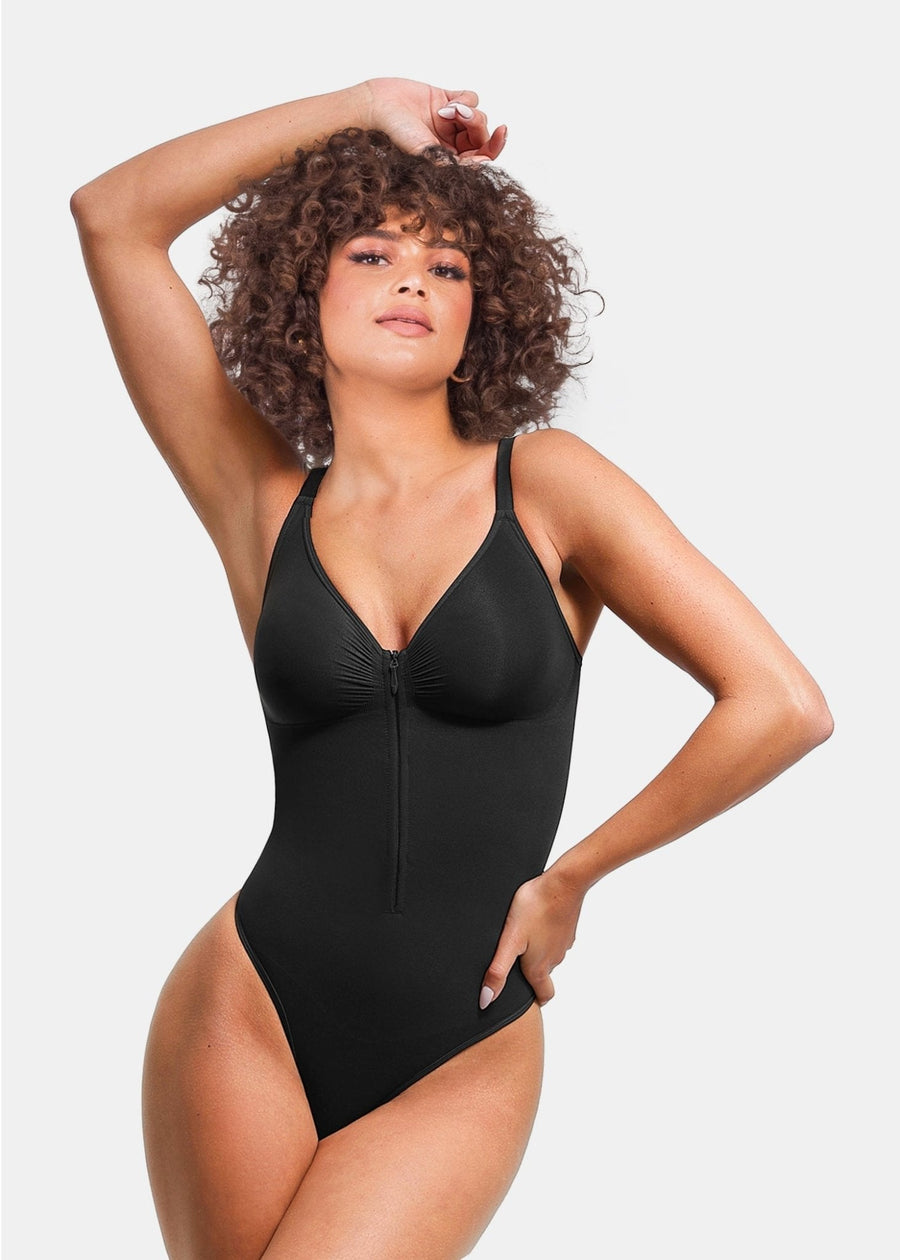 Stefanie Zipper - Seamless Plunge Bodysuit – Breast Support and Internal Clips