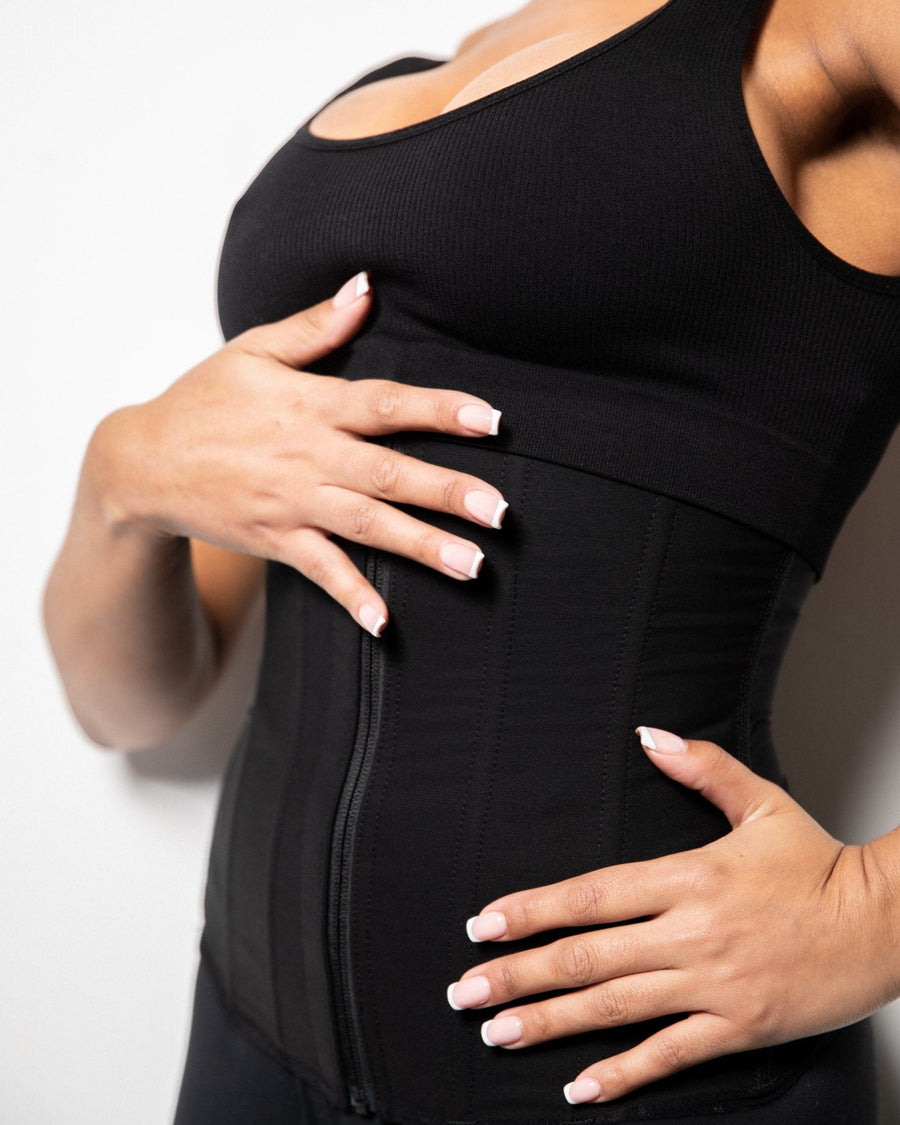 Tara - Waist Trainer with Zipper and Hooks - 9 Steel Boning