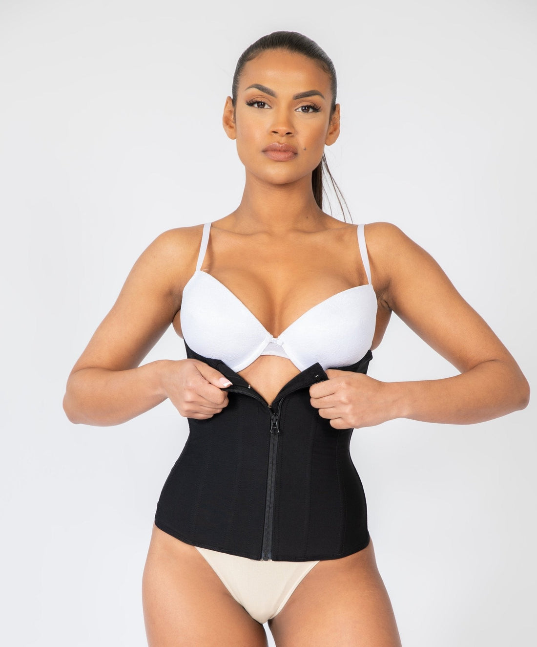 Tara - Waist Trainer with Zipper and Hooks - 9 Steel Boning